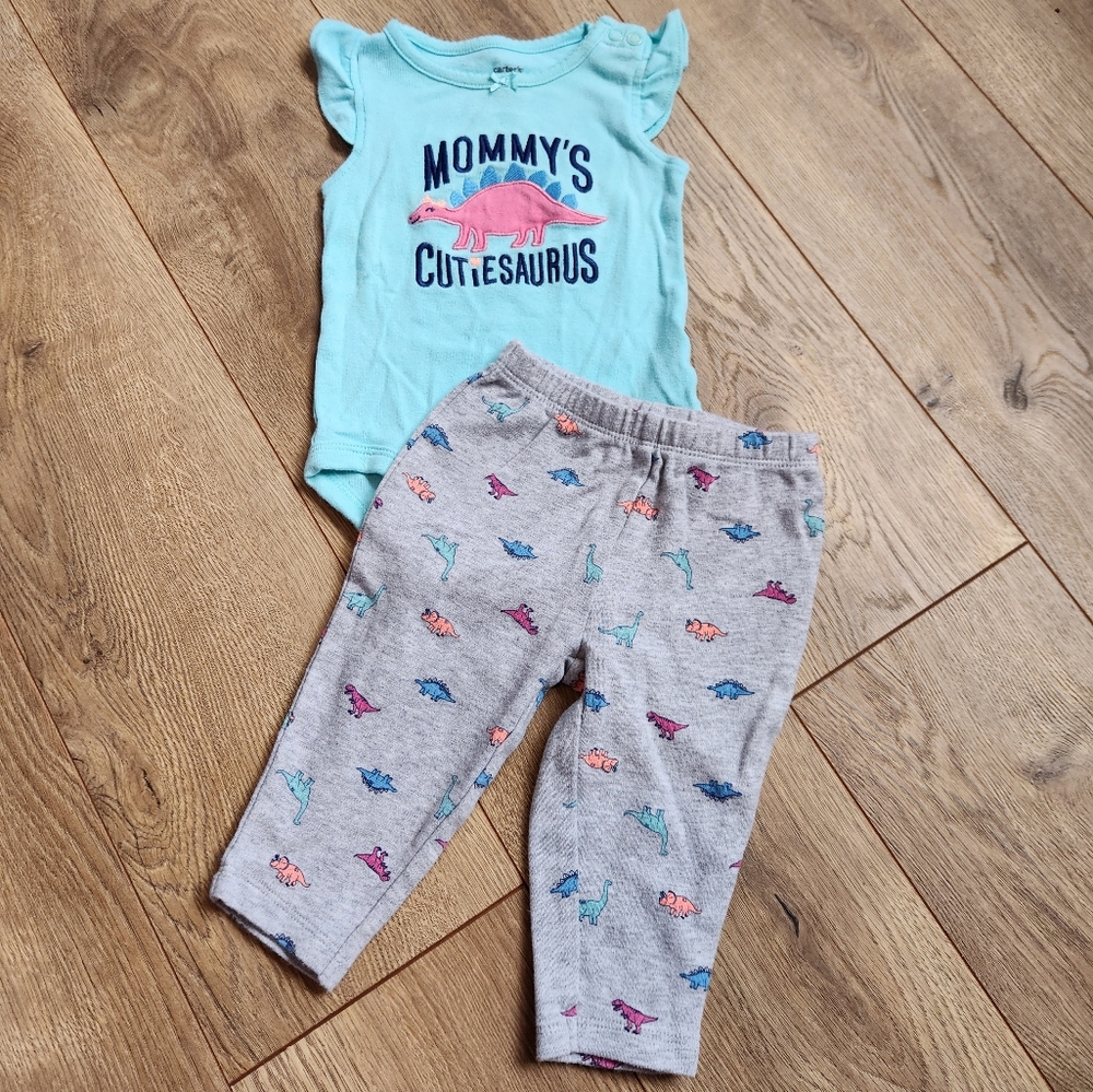 Gray Dinosaur Print Kids Leggings Outfit - Picture 2 of 3